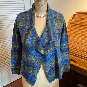 Ruby Rd deep blue and green striped flyaway cardigan